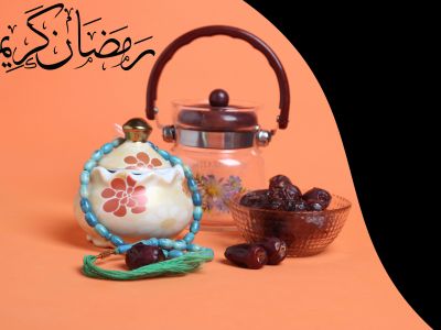 Ramadan Mubarak ,Poster, Flyer, Brochure, Design photography on orange background.