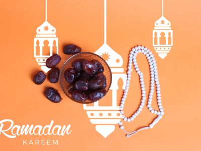 Ramadan Mubarak ,Poster, Flyer, Brochure, Design photography on orange background.