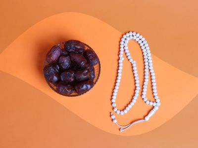 Ramadan Mubarak ,Poster, Flyer, Brochure, Design photography on orange background.