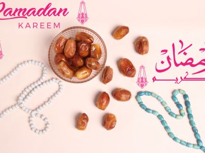 Ramadan Mubarak ,Poster, Flyer, Brochure, Design photography on light pink background.