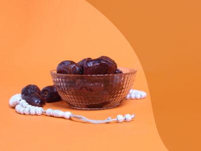 Ramadan Mubarak ,Poster, Flyer, Brochure, Design photography on orange background.