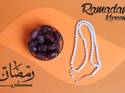 Ramadan Mubarak ,Poster, Flyer, Brochure, Design photography on orange background.