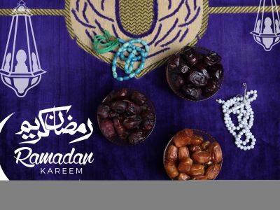 Ramadan Mubarak ,Poster, Flyer, Brochure, Design photography on purple background.
