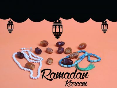 Ramadan Mubarak ,Poster, Flyer, Brochure, Design photography on orange background.
