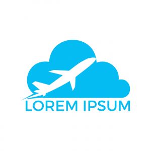 Flying plane in the cloud logo design. Airplane with cloud logo design	