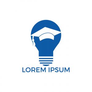 Light bulb and graduation cap logo. Creative Lamp Idea Genius Logo Design Symbol.	