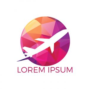Flying airplane logo design. Travel and tour sign.	