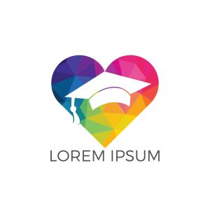 Graduation cap heart shape vector logo design. Educational and institutional vector logo.	