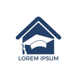 House School Education Logo Design. Student housing logo template. Students accommodation vector design. Bachelor cap and house roof logo.	