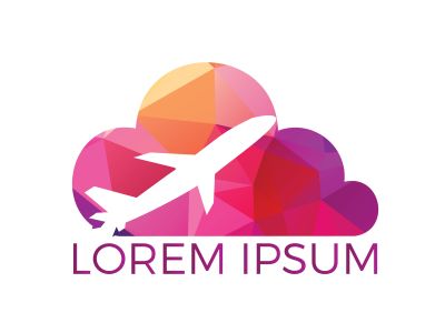 Flying plane in the cloud logo design. Airplane with cloud logo design	