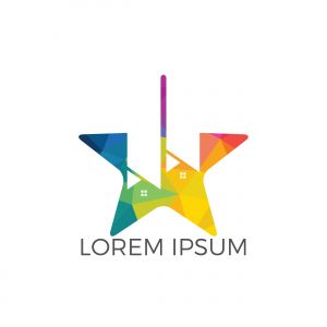 Star Shape home Real Estate logo design. Property and Construction Logo design. Real estate service, construction, Growth house, arrow up home concept.	