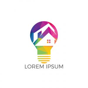 Smart house logo design. Light bulb with house logo. Concept for smart intellectual house.	