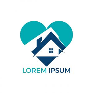 Sweet home logo design. House and heart or love symbol. Family, real estate and realty vector icon.	