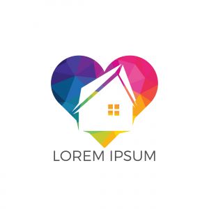 Sweet home logo design. House and heart or love symbol. Family, real estate and realty vector icon.	