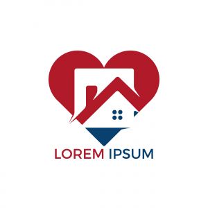 Sweet home logo design. House and heart or love symbol. Family, real estate and realty vector icon.	