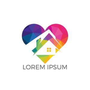 Sweet home logo design. House and heart or love symbol. Family, real estate and realty vector icon.	