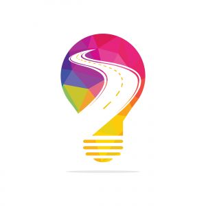 Creative road journey logo design. Road and lamp bulb logo vector design template.	