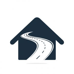 Creative road journey logo design. Road and home logo vector design template.	