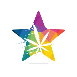 Cannabis leaf and star vector logo design. Marijuana leaf logo design template vector illustration.