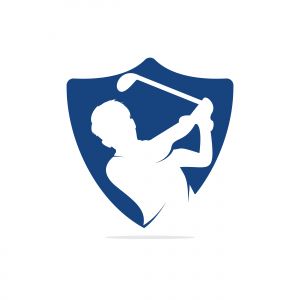 Golf club vector logo design. Golf player hits ball inspiration Logo design	