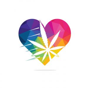 Love Cannabis leaf vector logo design. Marijuana leaf and heart logo design template vector illustration.