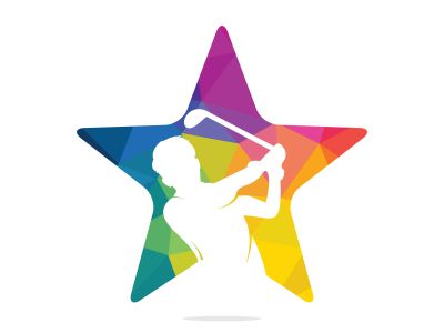Star Golf club vector logo design. Golf player hits ball inspiration Logo design	