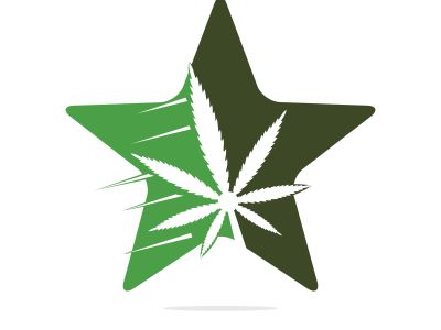 Cannabis leaf and star vector logo design. Marijuana leaf logo design template vector illustration.