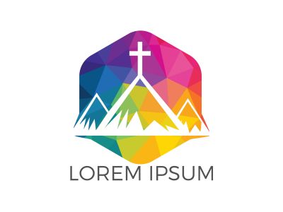 Baptist cross in mountain logo design. Cross on top of the mountain.	