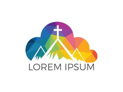 Baptist cross in mountain logo design. Cross on top of the mountain and cloud shape logo.	