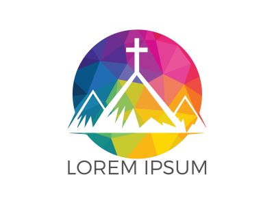 Baptist cross in mountain logo design. Cross on top of the mountain.	