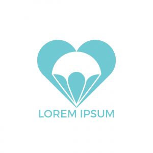 Parachute heart shape logo design. Delivery air balloon symbol. Business corporate vector icon.	