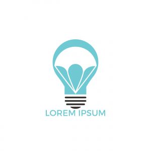 Parachute and light bulb logo design. Delivery air balloon symbol. Business corporate vector icon.	
