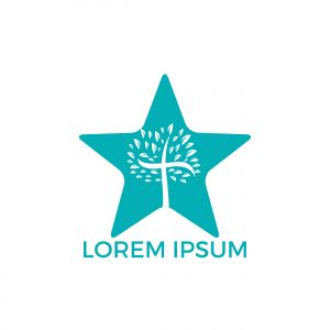 Abstract Star and tree religious cross symbol icon vector design. Church and Christian organization logo.	