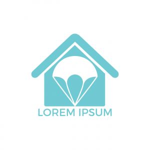 Parachute home shape logo design. Delivery air balloon symbol. Business corporate vector icon.	
