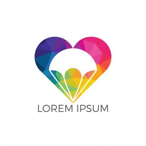 Parachute heart shape logo design. Delivery air balloon symbol. Business corporate vector icon.	