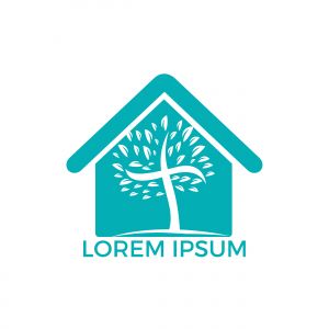 Abstract home and tree religious cross symbol icon vector design. Church and Christian organization logo.	