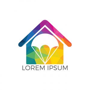 Parachute home shape logo design. Delivery air balloon symbol. Business corporate vector icon.	