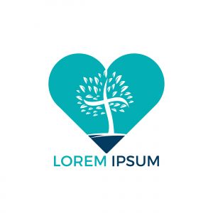 Abstract heart and tree religious cross symbol icon vector design. Church and Christian organization logo.	
