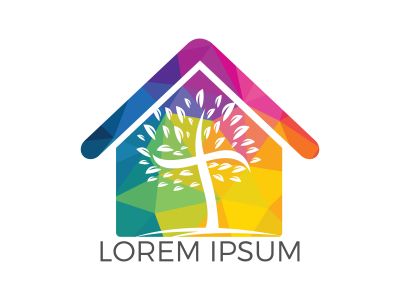 Abstract home and tree religious cross symbol icon vector design. Church and Christian organization logo.	