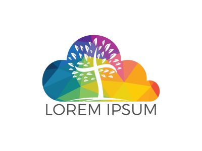 Abstract cloud and tree religious cross symbol icon vector design. Church and Christian organization logo.	