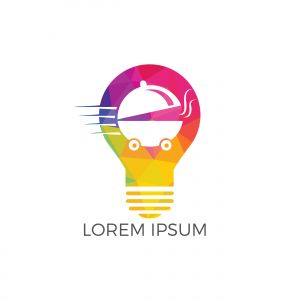 Light Bulb Food delivery logo design. Fast delivery service sign. Online food delivery service.	