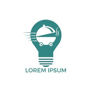 Light Bulb Food delivery logo design. Fast delivery service sign. Online food delivery service.	