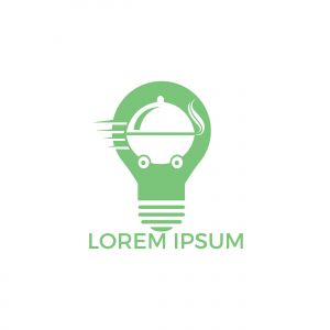 Light Bulb Food delivery logo design. Fast delivery service sign. Online food delivery service.	