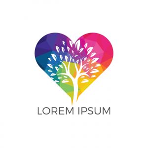 Tree heart logo design. Health and care logo design template.	