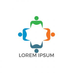 Human Character group and team vector logo design. Business and Community logo. Teamwork symbol. Social logo. Partnership people icon.	