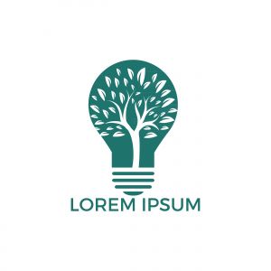 Abstract bulb lamp with tree logo design. Nature idea innovation symbol. ecology, growth, development concept.	