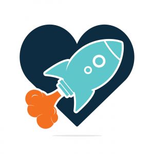  Love Rocket Vector Logo Design. Start up Rocket Space Ship Abstract Vector Logo.