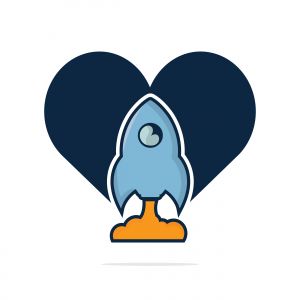  Love Rocket Vector Logo Design. Start up Rocket Space Ship Abstract Vector Logo.