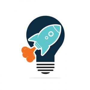  Light bulb and rocket logo design. Light bulb and airplane symbol or icon.