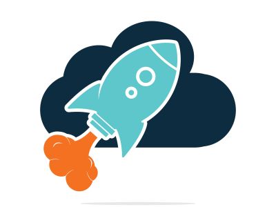  Rocket and cloud logo design. Start up and transport logo.